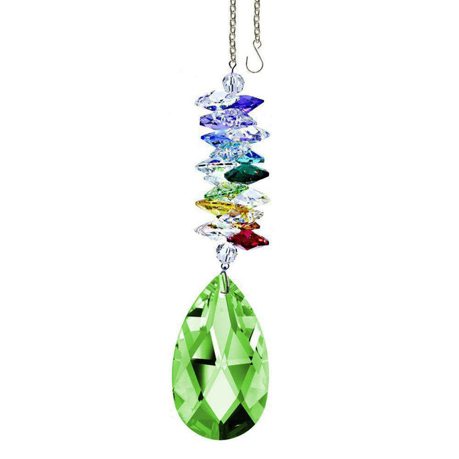 Light Peridot Almond Crystal Suncatcher with Swarovski Crystal Prisms (5-inch)