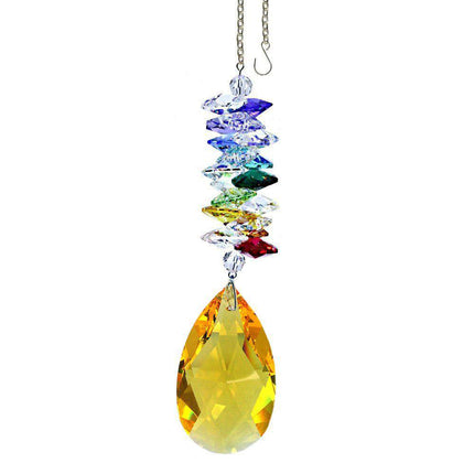 Light Topaz Almond Crystal Rainbow Maker with Swarovski Crystal Prisms (5-inch)