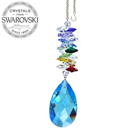 Crystal Ornament 5 inch Suncatcher Medium Sapphire Almond Crystal Rainbow Maker with Swarovski crystal Prisms