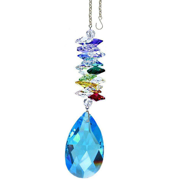 Medium Sapphire Almond Crystal Rainbow Maker or Suncatcher (5-inch)