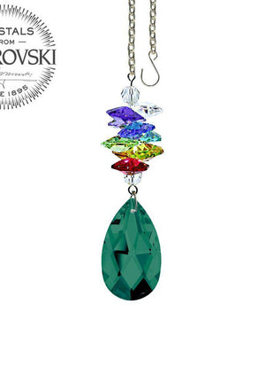 Crystal Ornament Emerald Almond Prism Colorful Rainbow Maker with Swarovski crystal Prisms