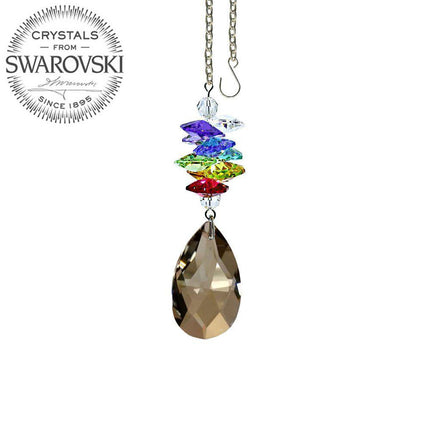 Crystal Ornament Golden Teak Almond Prism with Colorful Rainbow Maker with Swarovski crystal Prisms