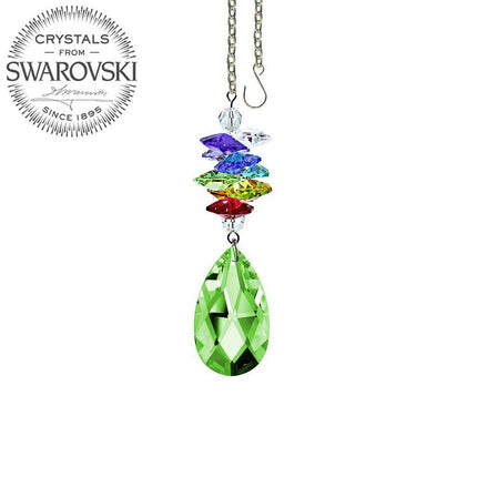 Crystal Ornament Light Peridot Almond Prism with Colorful Rainbow Maker with Swarovski crystal Prisms