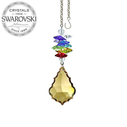 Crystal Ornament Suncatcher Faceted Golden Teak Pendeloque Rainbow Maker Made with Swarovski crystals