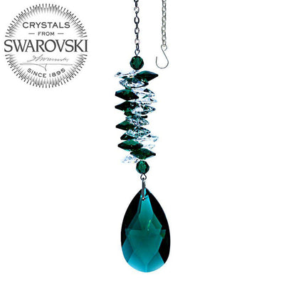 Crystal Ornament Suncatcher Clear - Emerald Rainbow Maker with Emerald Almond Prism Made with Swarovski crystals
