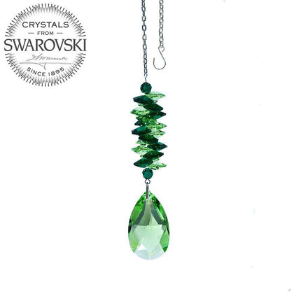 Crystal Ornament 5 inch Suncatcher Emerald - Light Peridot Rainbow Maker with Emerald Almond Prism Made with Swarovski crystals