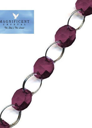 Amethyst 39 Inches Hand Cut Crystal Octagon Garland 14mm Octagon Chrome clips