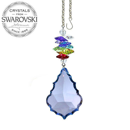 Crystal Ornament Suncatcher Faceted Sapphire Pendeloque Rainbow Maker Made with Swarovski crystals