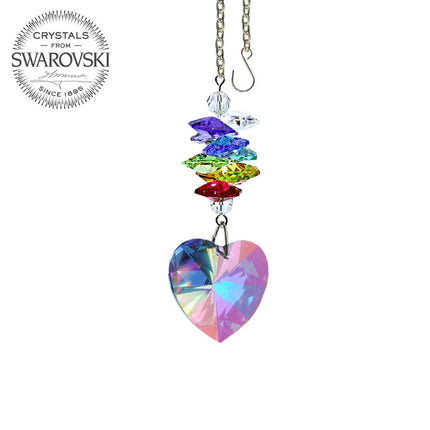 Crystal Ornament 3-inch Suncatcher AB Faceted Heart prism Rainbow Maker Made with Swarovski crystals