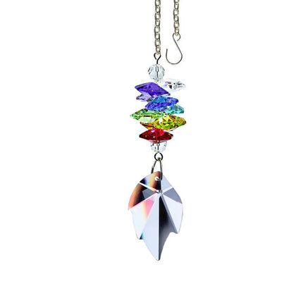 Crystal Ornament Suncatcher Clear Faceted Leaf prism Rainbow Maker Made with Swarovski crystals